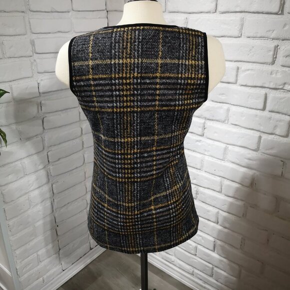 Julie Divina Ladies Size Small Lightweight Gold/Grey/Black Plaid Sweater Set 2pc - Picture 7 of 12
